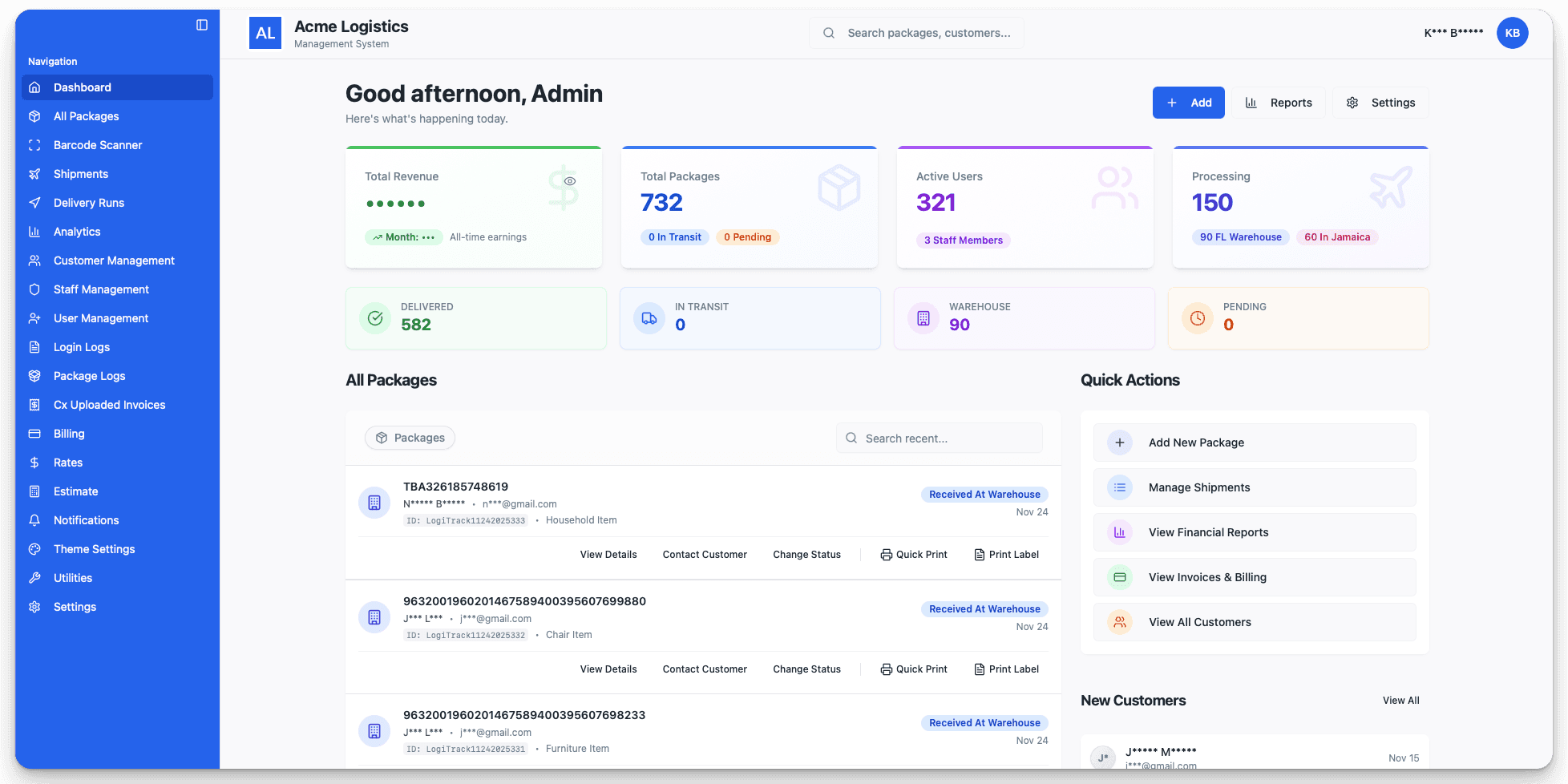 JamShip Dashboard Interface